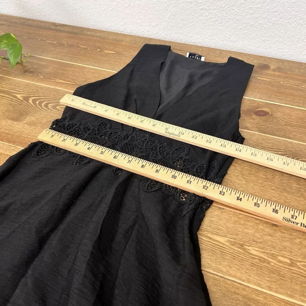 Sandro Paris Dress‎ 36 Elena Black Sleeveless V Neck Sheer Lace Panel Fit Flare - Picture 5 of 10